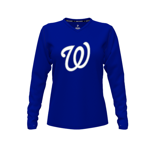 [FTLVCFRY-FYXS-LOGO1] Decker Comfort T-Shirt (Female Youth XS, Royal, V Neck, Logo 1, Long Sleeve)